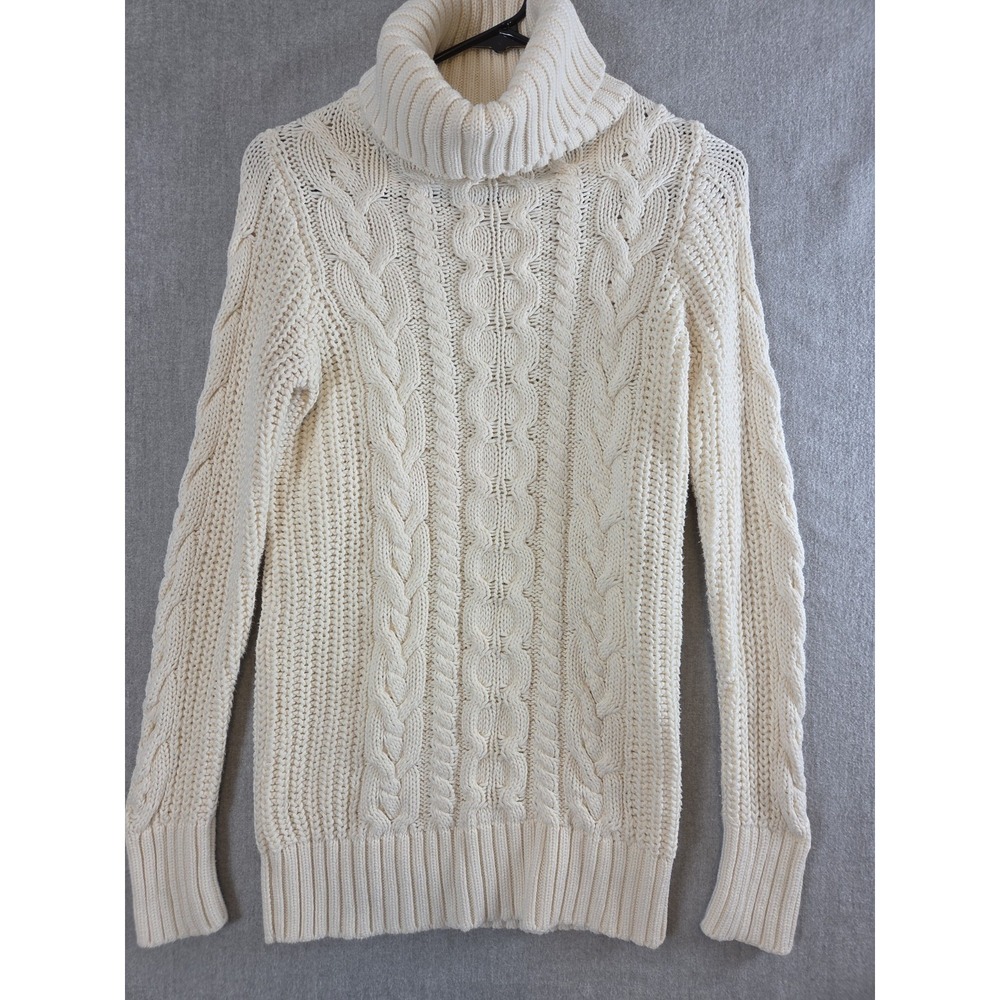 Gap Womens XS Chunky Cable Knit Turtleneck Fisherman Sweater Ivory